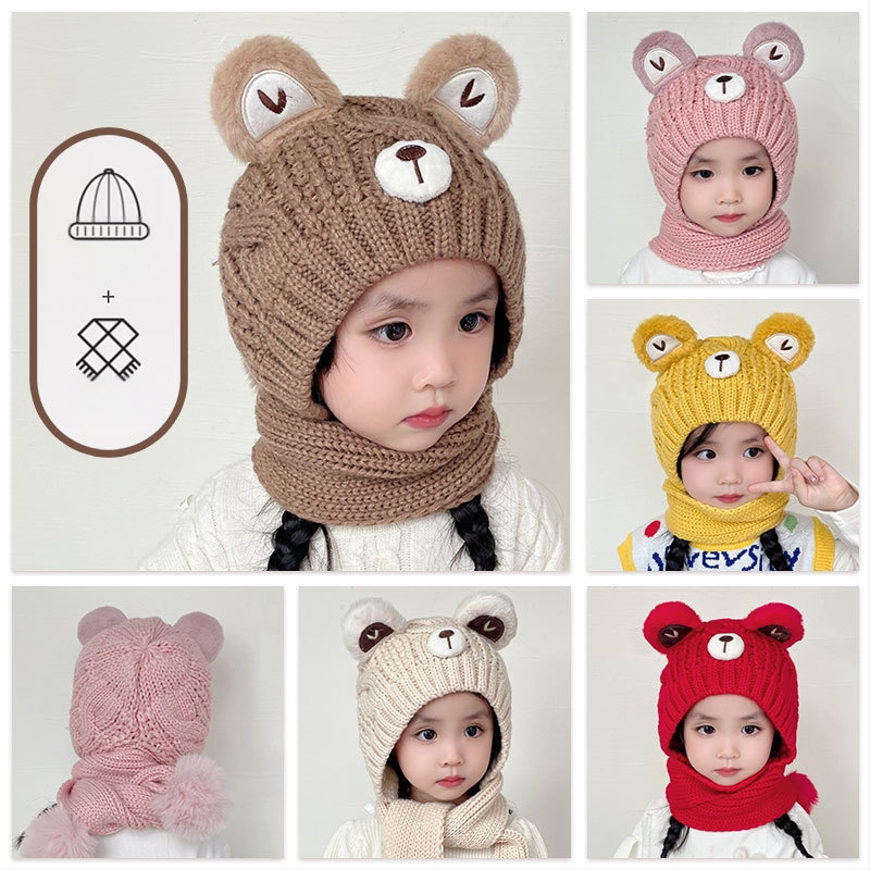 Vaikų žieminė kepurė su ausų apsauga ir integruotu šaliku, medvilninė megzta kepurė su kupolu, 2–10 metų, 71–80% medvilnė, mielas gaivus stilius