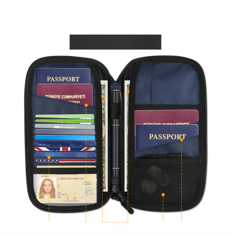 Θήκη διαβατηρίου και καρτών με προστασία κατά κλοπής, Oxford ύφασμα, ριγέ σχέδιο, επένδυση νάιλον