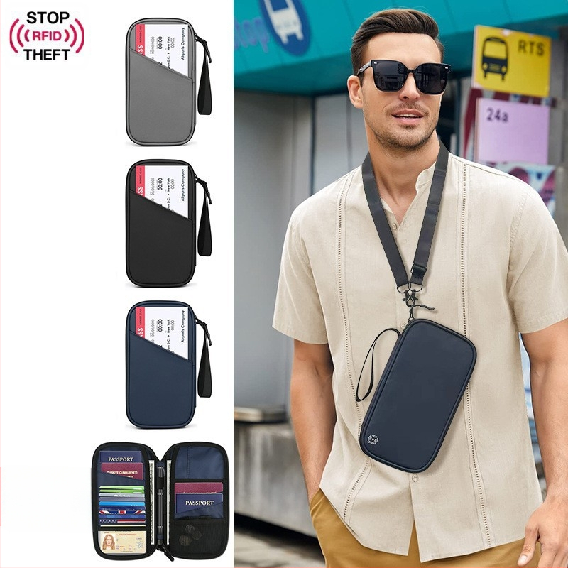 Θήκη διαβατηρίου και καρτών με προστασία κατά κλοπής, Oxford ύφασμα, ριγέ σχέδιο, επένδυση νάιλον