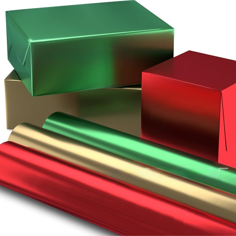 Хартия за опаковане на подаръци с метално фолио - за поводи като празници, партита, сватби, рождени дни и Коледа - Подаръчна опаковка - термоусукващ филм