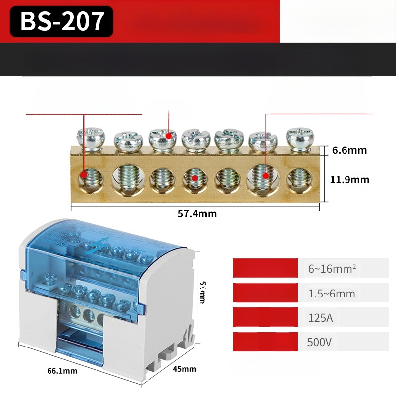 UKK paskirstymo dėžė, aukštos galios, gryna vario neutrali terminālė dėžė, modeliai 207/211/215/407/411/415, paskirstymo skydui