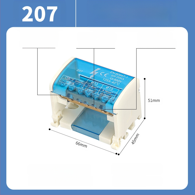 UKK paskirstymo dėžė, aukštos galios, gryna vario neutrali terminālė dėžė, modeliai 207/211/215/407/411/415, paskirstymo skydui