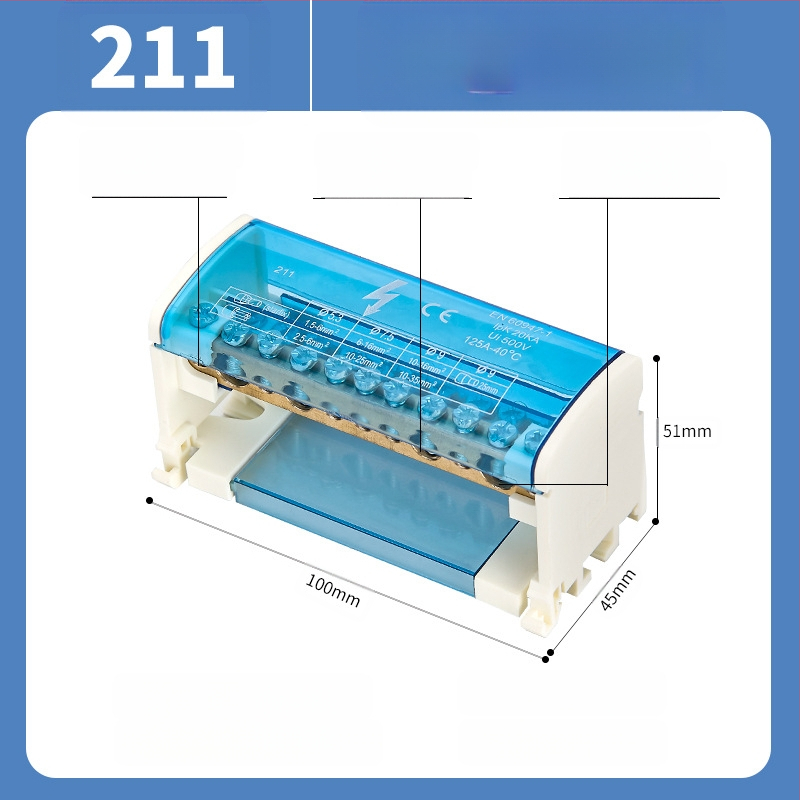 UKK paskirstymo dėžė, aukštos galios, gryna vario neutrali terminālė dėžė, modeliai 207/211/215/407/411/415, paskirstymo skydui