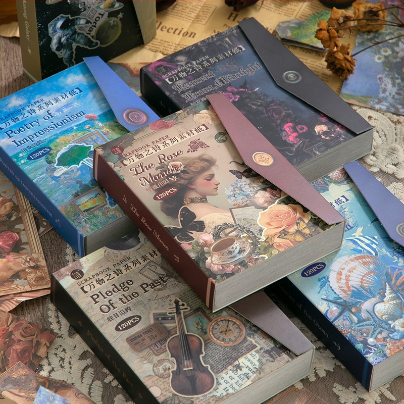 Drehop/Dreamxi retro stiliaus DIY dienoraščio popieriaus rinkinys, 120 puslapių 6 dizainais, svoris 212 g, spausdinimas.