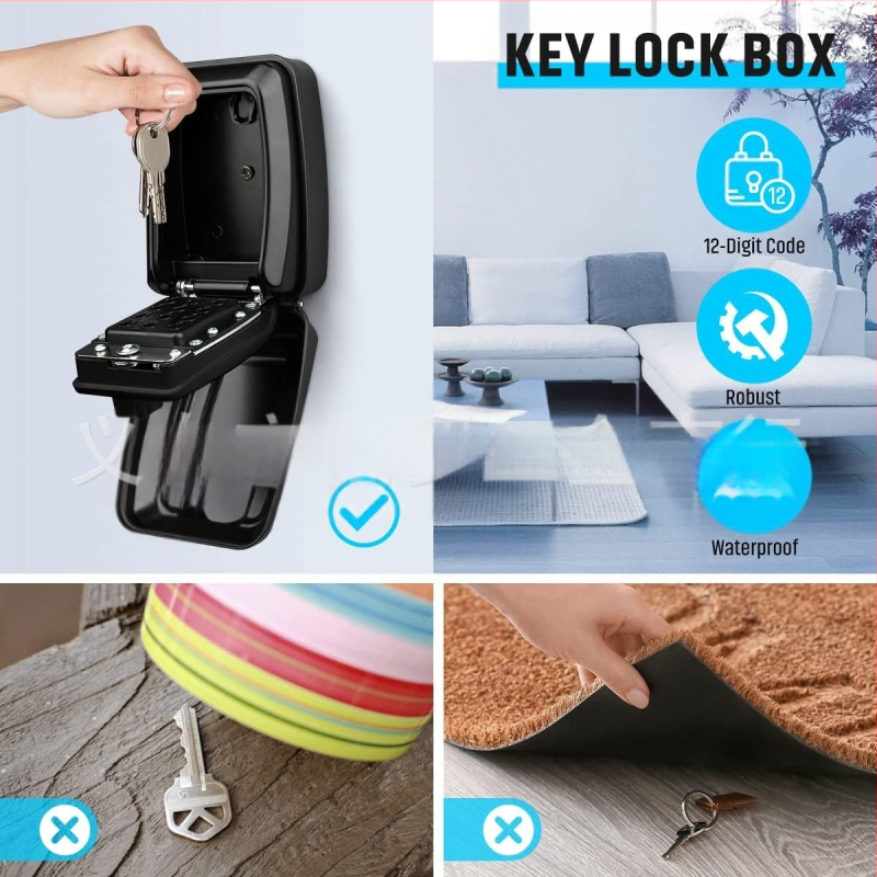 Mechaninė mygtuko slaptažodžio dėžutė iš aliuminio lydinio | 1 mm užrakinimo strypas | skirta laikyti raktus, banko korteles ir asmens tapatybės korteles | modernus minimalistinis dizainas