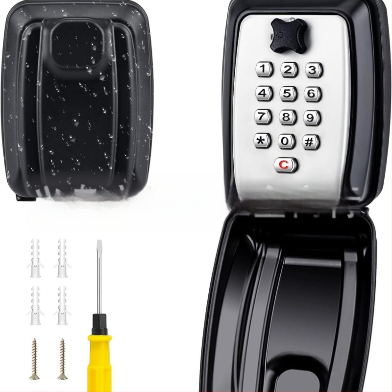 Mechaninė mygtuko slaptažodžio dėžutė iš aliuminio lydinio | 1 mm užrakinimo strypas | skirta laikyti raktus, banko korteles ir asmens tapatybės korteles | modernus minimalistinis dizainas