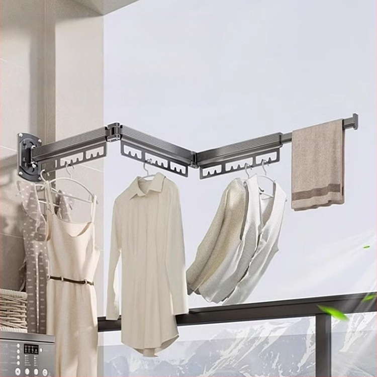 Sieninis drabužių džiovykla su dvigubu sulankstymo dizainu, ištraukiama teleskopinė lazda