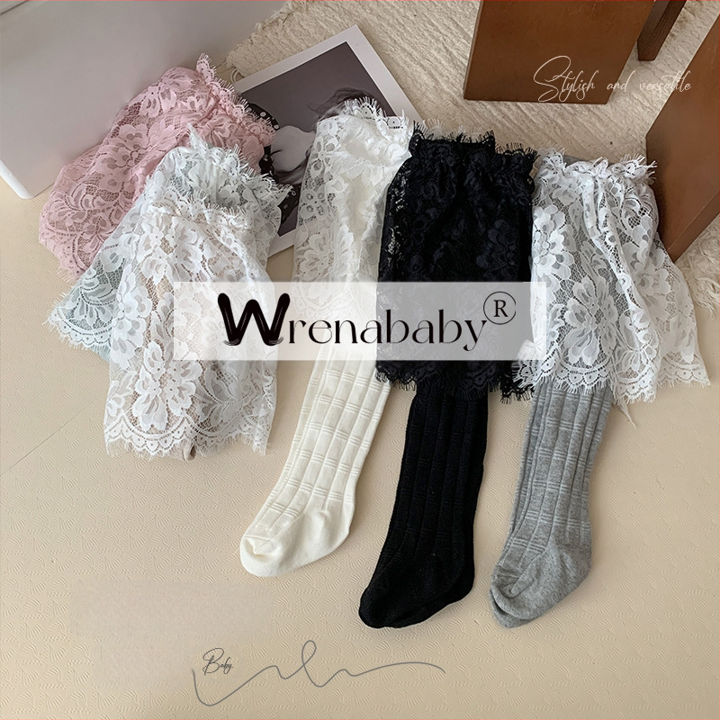 Dječje čipkaste hlačice s suknjom i dizajnom bamboo-joint, visok pojas, pamuk-mješavina (85% pamuka), proljeće–jesen, bez otvora na preponama, u korejskom stilu, za djecu 3–8 godina