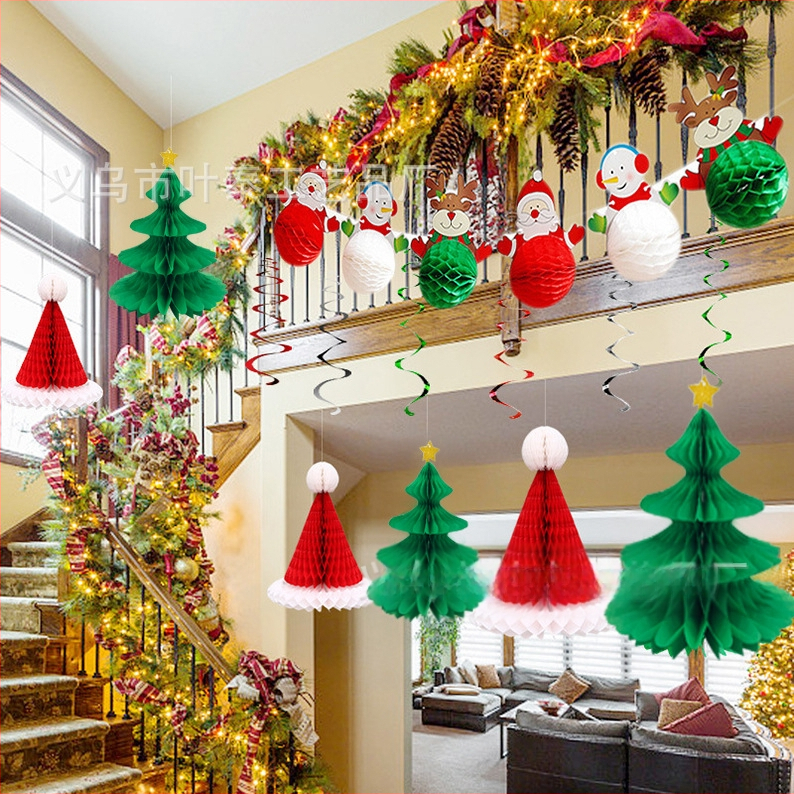 Коледна хартиена топка с медена пита, висяща украса за коледното дърво; офсетово печатане; полуавтоматично производство; лицензиран частен етикет