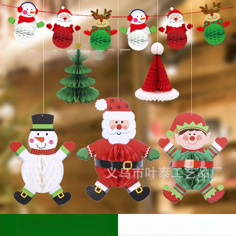 Коледна хартиена топка с медена пита, висяща украса за коледното дърво; офсетово печатане; полуавтоматично производство; лицензиран частен етикет