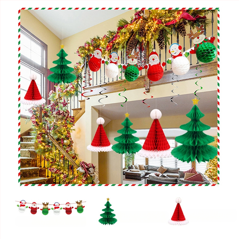 Коледна хартиена топка с медена пита, висяща украса за коледното дърво; офсетово печатане; полуавтоматично производство; лицензиран частен етикет