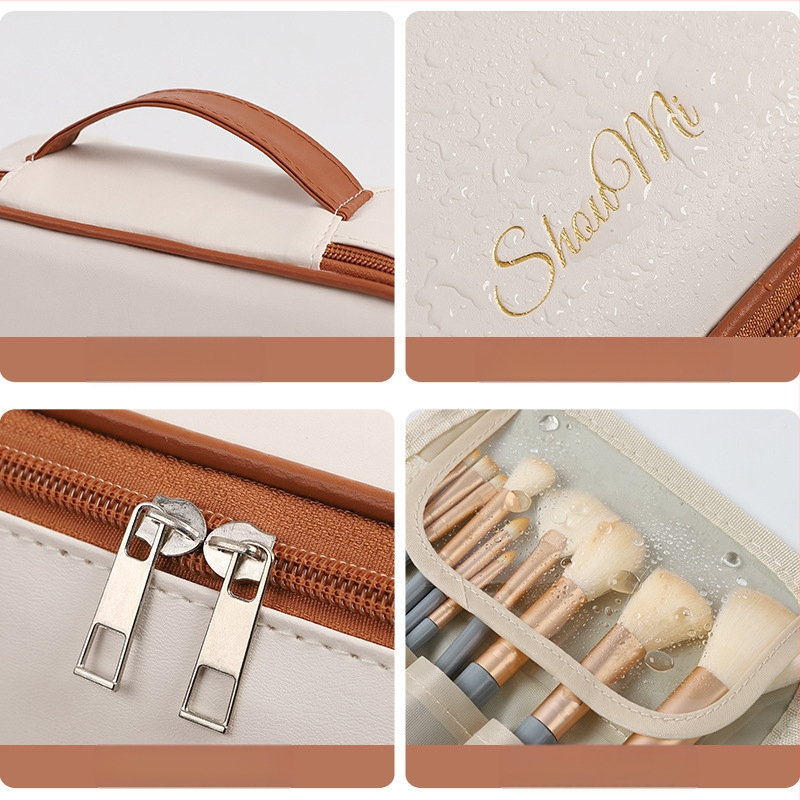 Козметична чанта с кубична форма, PU материал, запечатващо затваряне, за пътуване и съхранение на грим