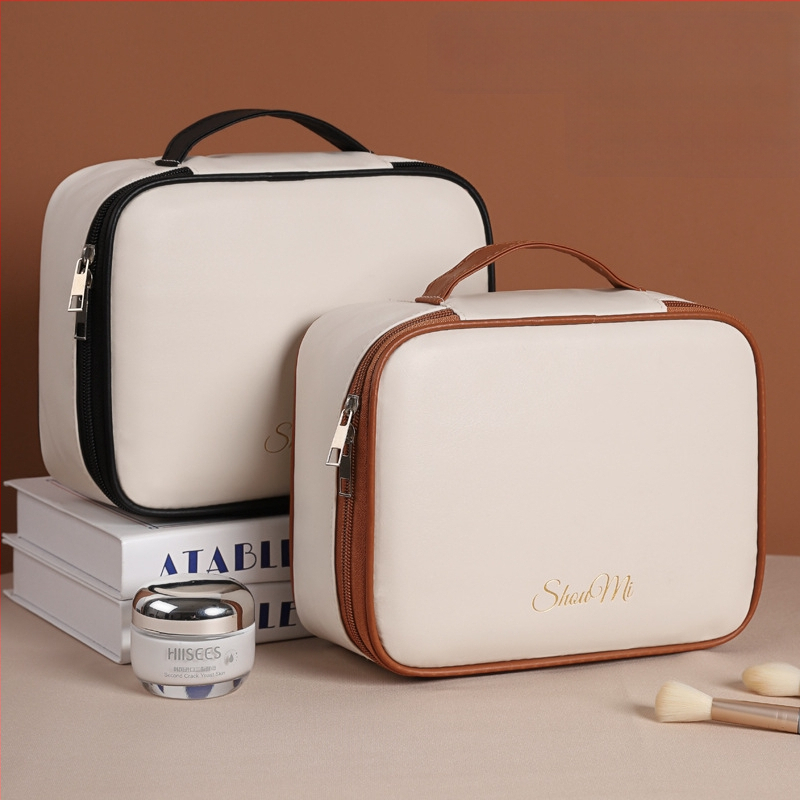Козметична чанта с кубична форма, PU материал, запечатващо затваряне, за пътуване и съхранение на грим