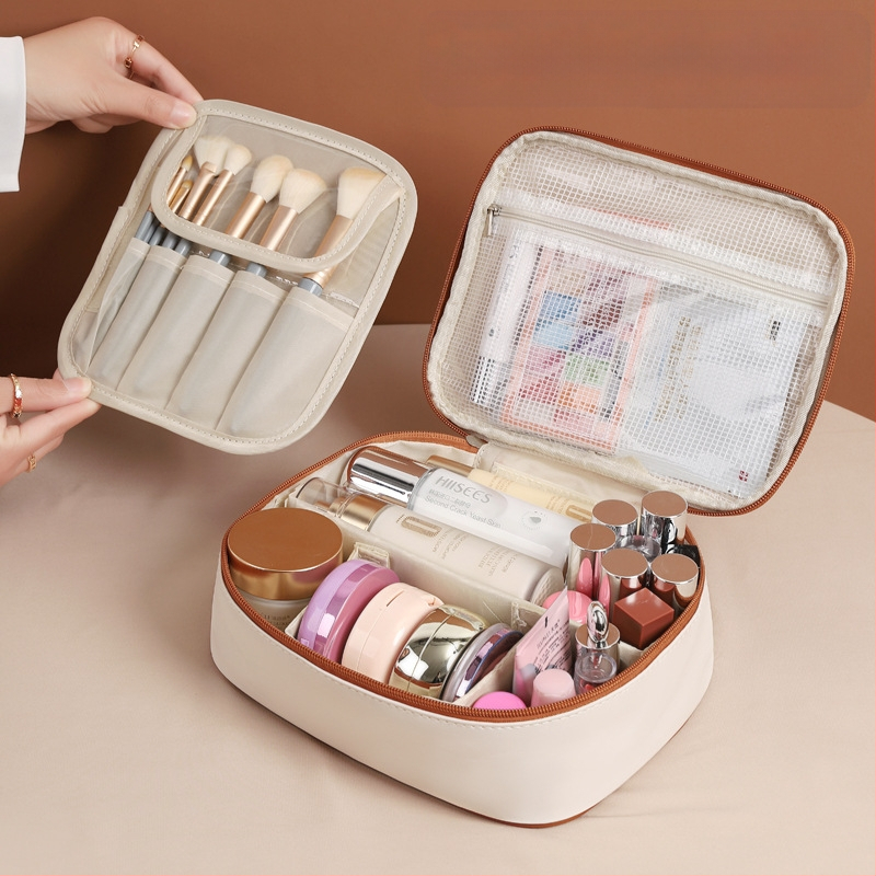 Козметична чанта с кубична форма, PU материал, запечатващо затваряне, за пътуване и съхранение на грим