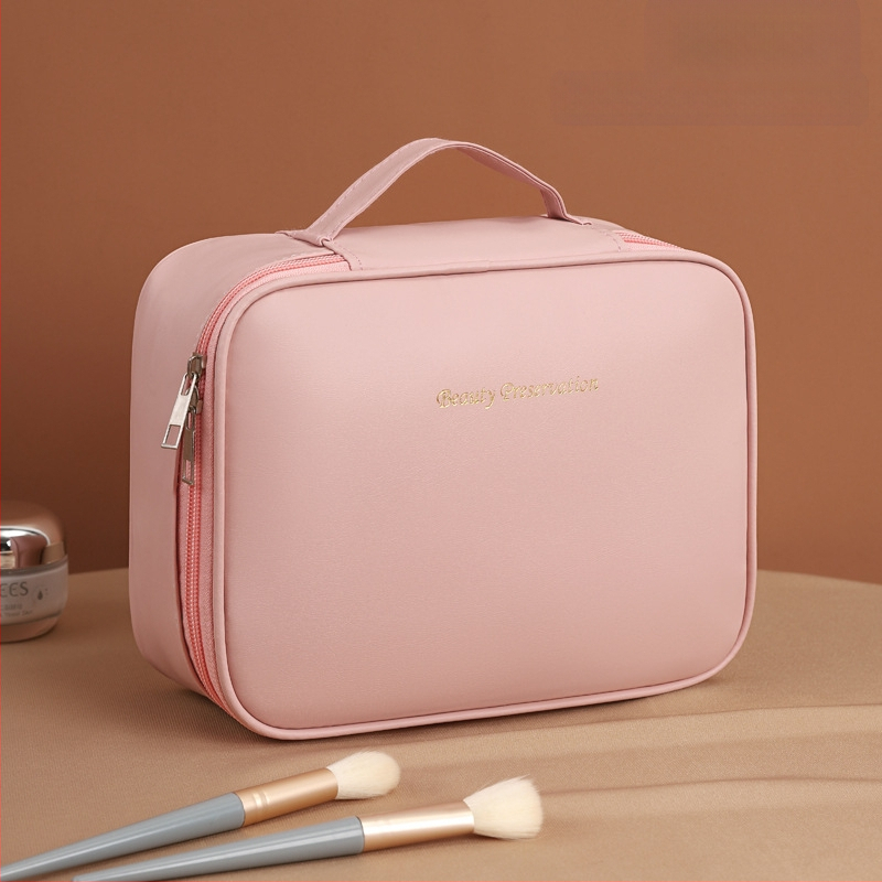 Козметична чанта с кубична форма, PU материал, запечатващо затваряне, за пътуване и съхранение на грим