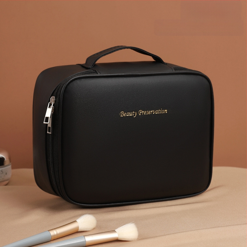 Козметична чанта с кубична форма, PU материал, запечатващо затваряне, за пътуване и съхранение на грим
