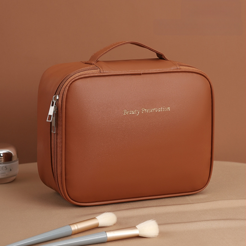 Козметична чанта с кубична форма, PU материал, запечатващо затваряне, за пътуване и съхранение на грим