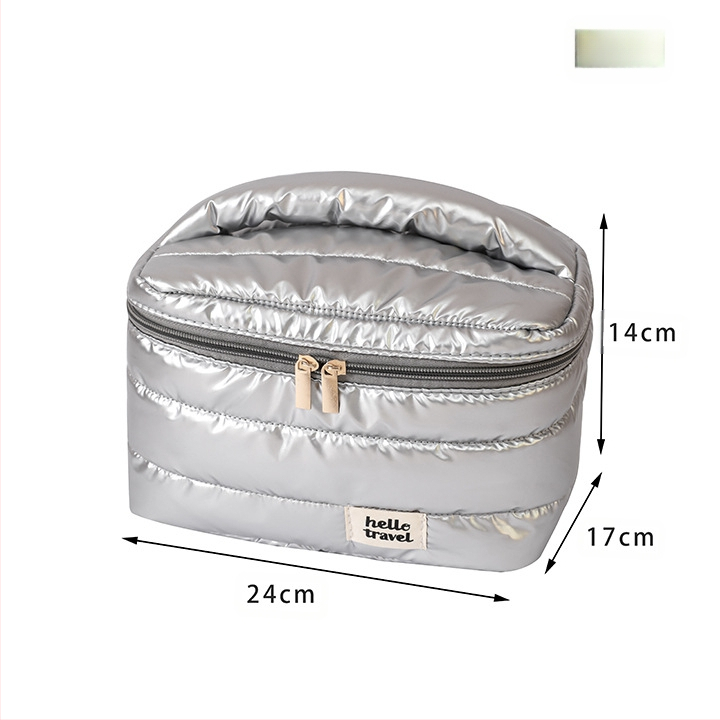 Happy Travel Τσαντάκι μακιγιάζ με περλέ λογότυπο και προσαρμοσμένο σχέδιο, πολυεστερικός οργανωτής μακιγιάζ για ταξίδια με μεγάλο χώρο αποθήκευσης