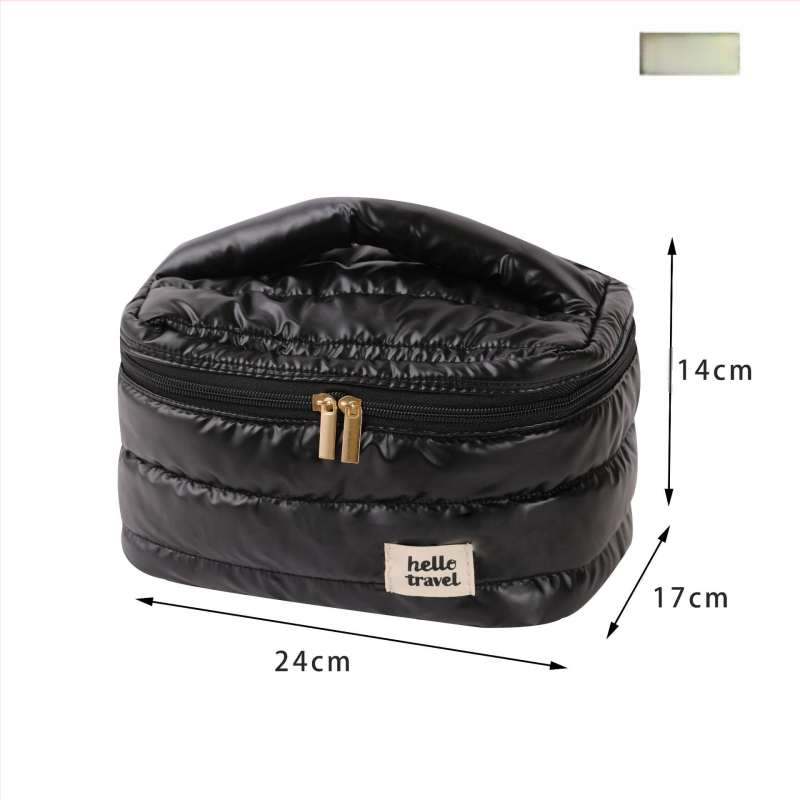 Happy Travel Τσαντάκι μακιγιάζ με περλέ λογότυπο και προσαρμοσμένο σχέδιο, πολυεστερικός οργανωτής μακιγιάζ για ταξίδια με μεγάλο χώρο αποθήκευσης