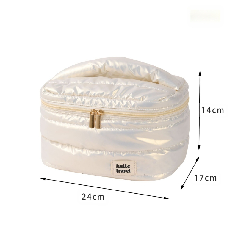 Happy Travel Τσαντάκι μακιγιάζ με περλέ λογότυπο και προσαρμοσμένο σχέδιο, πολυεστερικός οργανωτής μακιγιάζ για ταξίδια με μεγάλο χώρο αποθήκευσης
