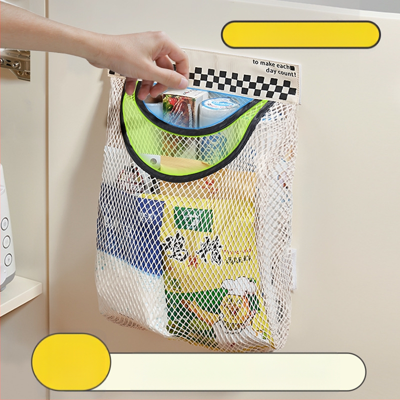 Sieninis virtuvės šiukšlių maišų laikymo organizatorius su groteliniu tinkleliu, spintelės durų laikymas, japoniškas stilius, logotipo spausdinimo galimybė