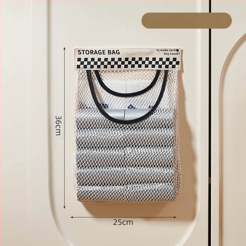 Sieninis virtuvės šiukšlių maišų laikymo organizatorius su groteliniu tinkleliu, spintelės durų laikymas, japoniškas stilius, logotipo spausdinimo galimybė