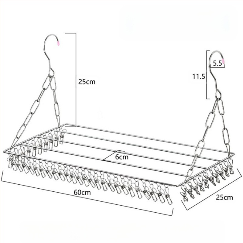Nerūdijančio plieno skalbinių pakabos, mobilus džiovinimo stovas su apvaliu spaustuko dizainu, modelis DC022