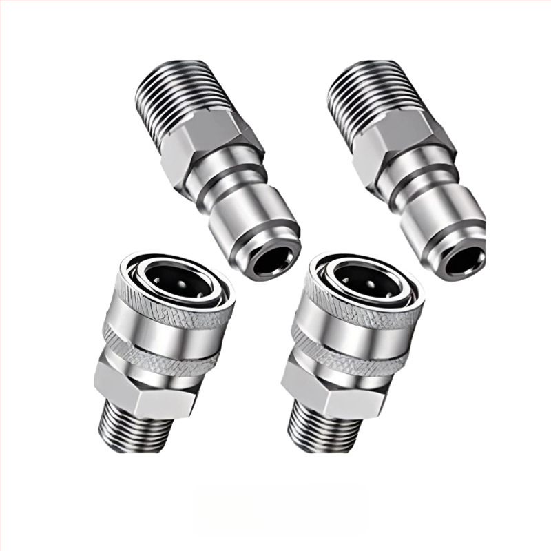 304 rozsdamentes acélból készült gyorscsatlakozó idomok magasnyomású mosáshoz, snap-thread csatlakozás, kompatibilis NPT/M22