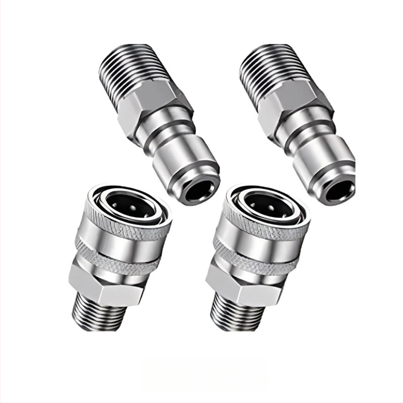 304 rozsdamentes acélból készült gyorscsatlakozó idomok magasnyomású mosáshoz, snap-thread csatlakozás, kompatibilis NPT/M22