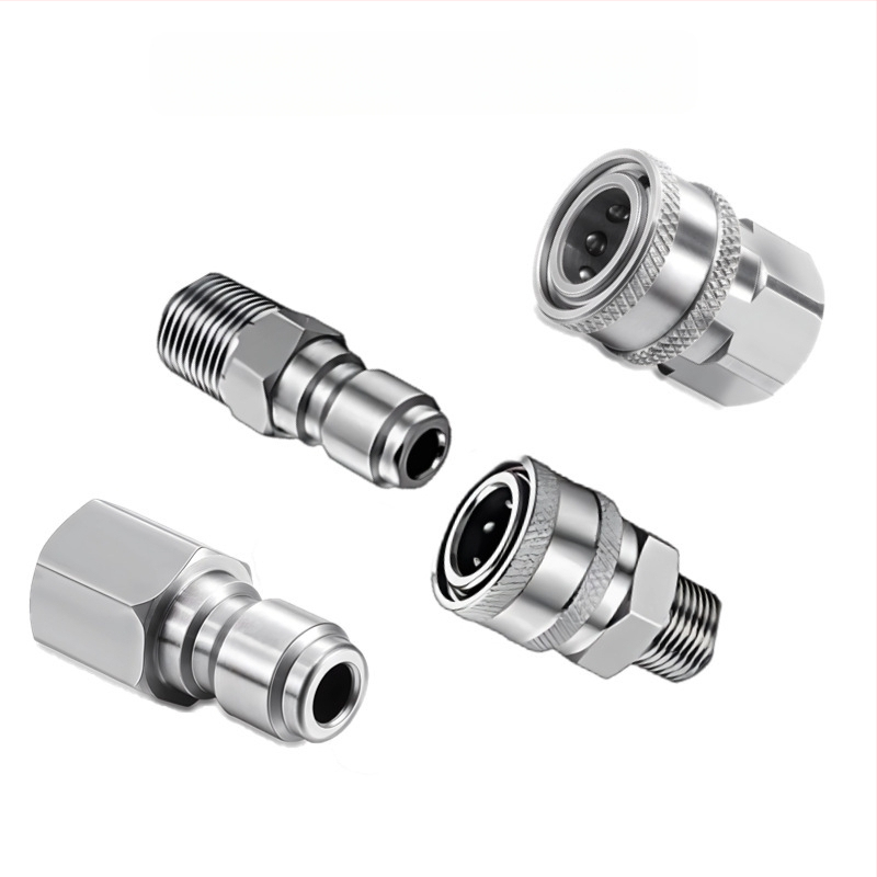 304 rozsdamentes acélból készült gyorscsatlakozó idomok magasnyomású mosáshoz, snap-thread csatlakozás, kompatibilis NPT/M22