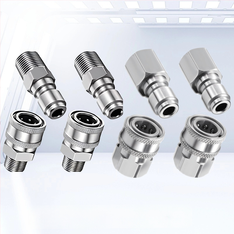 304 rozsdamentes acélból készült gyorscsatlakozó idomok magasnyomású mosáshoz, snap-thread csatlakozás, kompatibilis NPT/M22