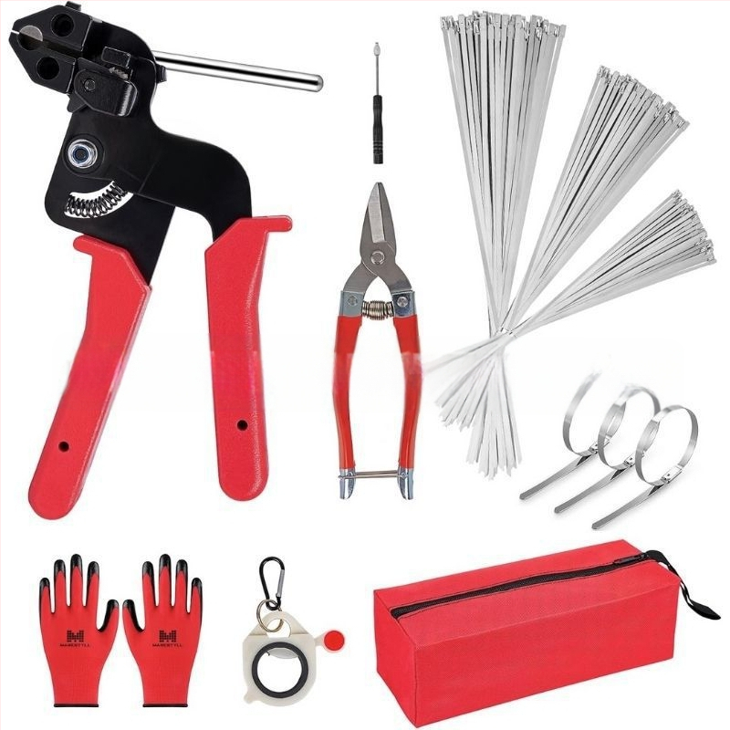 Nerūdijančio plieno kabelinių laikiklių įrankis su savisaugos fiksavimo mechanizmu, 304 nerūdijantis plienas, 0,9 mm storis, komplektai 106/101/156/157 vnt