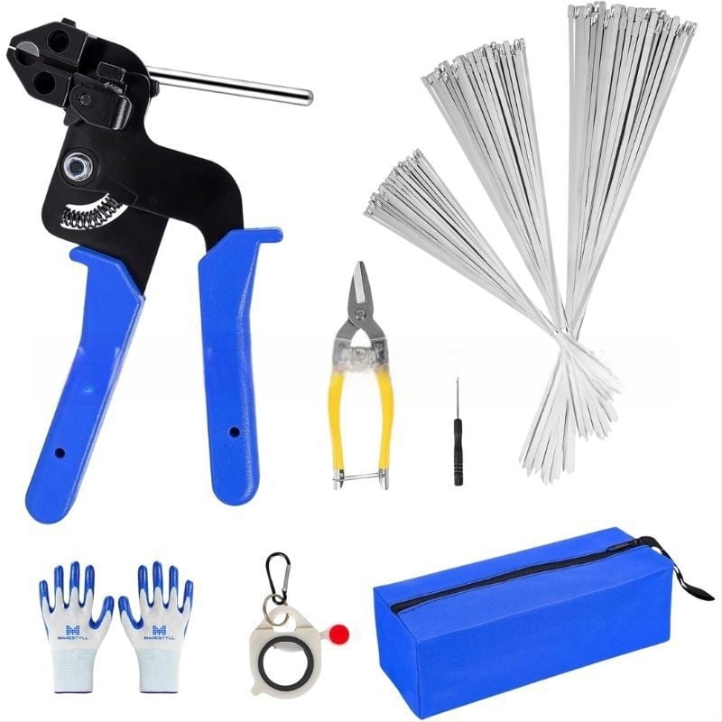 Nerūdijančio plieno kabelinių laikiklių įrankis su savisaugos fiksavimo mechanizmu, 304 nerūdijantis plienas, 0,9 mm storis, komplektai 106/101/156/157 vnt