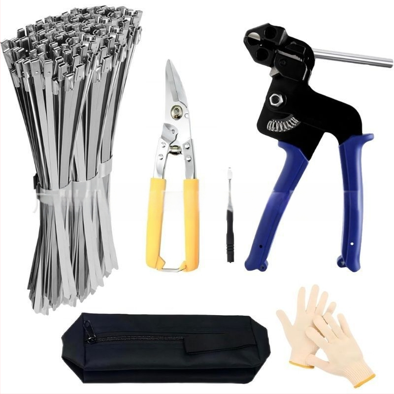 Nerūdijančio plieno kabelinių laikiklių įrankis su savisaugos fiksavimo mechanizmu, 304 nerūdijantis plienas, 0,9 mm storis, komplektai 106/101/156/157 vnt