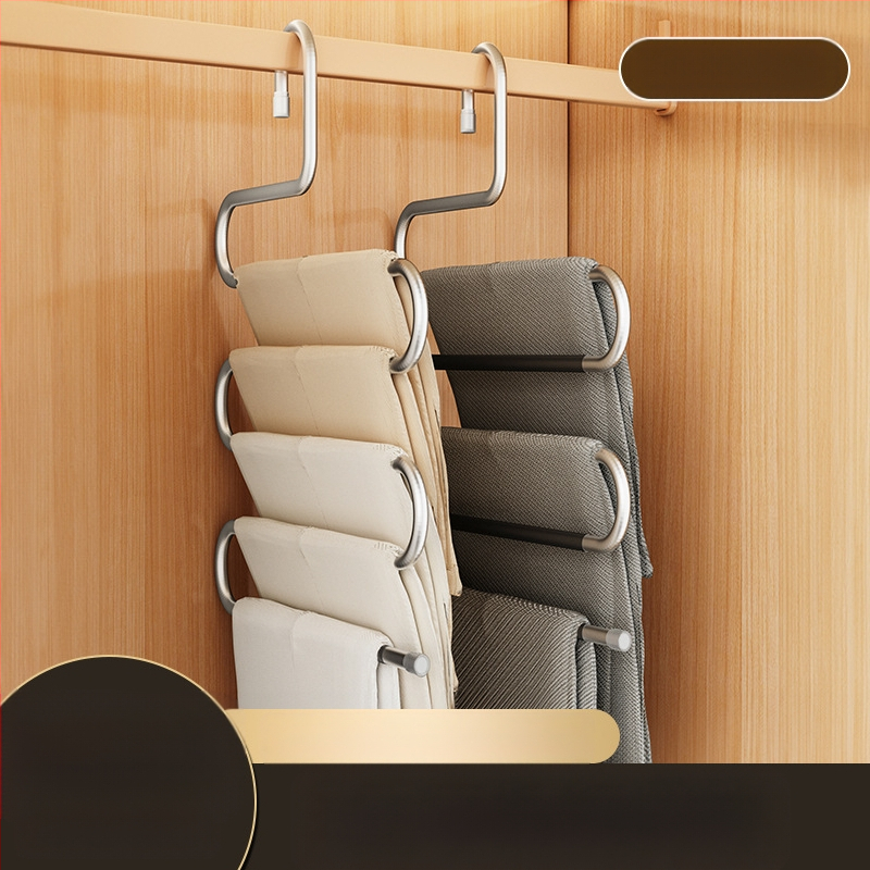 Sulankstomas kelnių laikiklis, daugiasluoksnis, nerūdijančio plieno, su klipais spintai