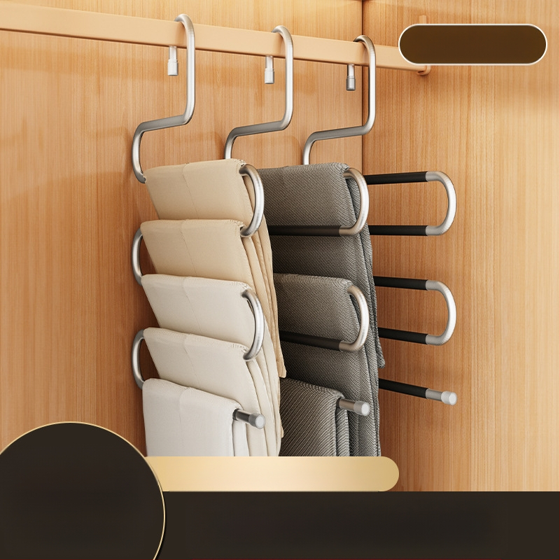 Sulankstomas kelnių laikiklis, daugiasluoksnis, nerūdijančio plieno, su klipais spintai