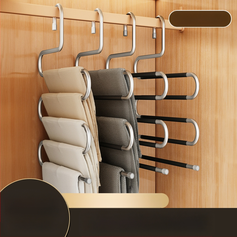 Sulankstomas kelnių laikiklis, daugiasluoksnis, nerūdijančio plieno, su klipais spintai