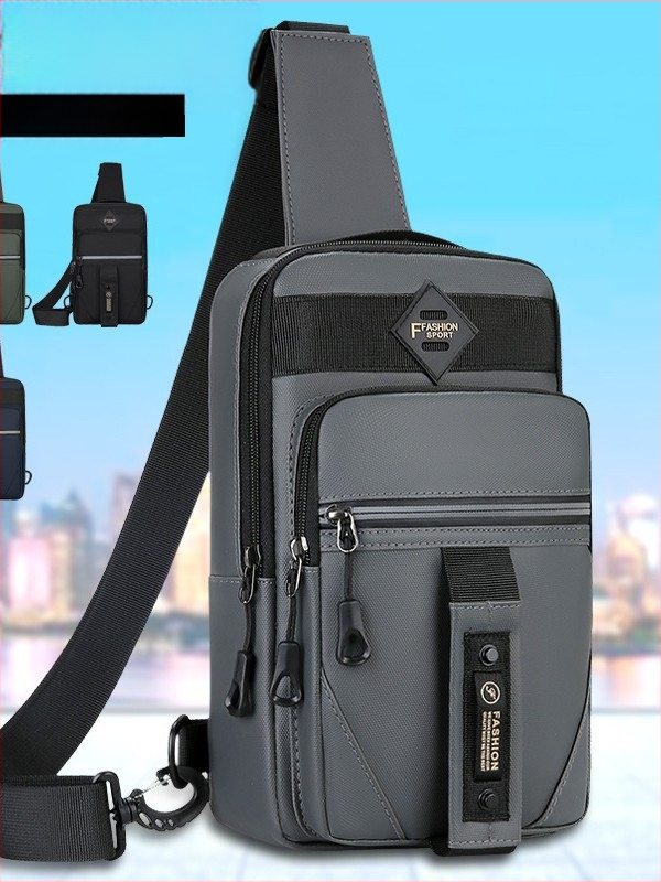 Мъжка кръстосана чанта за гърди от PVC, дишаща и с отражателна функция, шарка с букви, подплата полиестер, подходяща за бизнес пътувания