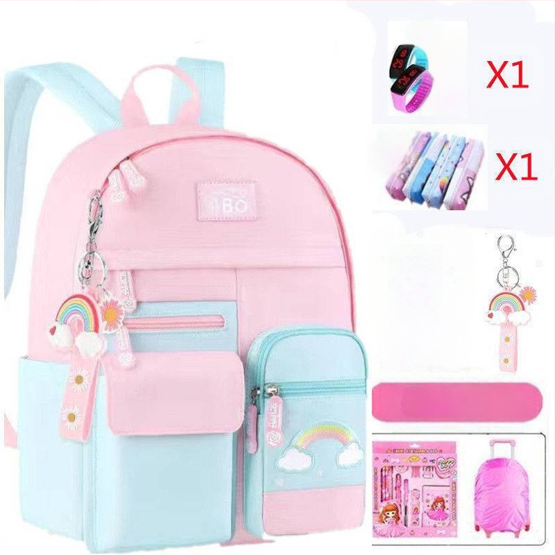 Rulinių mokyklos kuprinė mergaitėms, pradinė mokykla, žvaigždžių raštas, nugaros atrama mažinant apkrovą, nailonas/polisteris