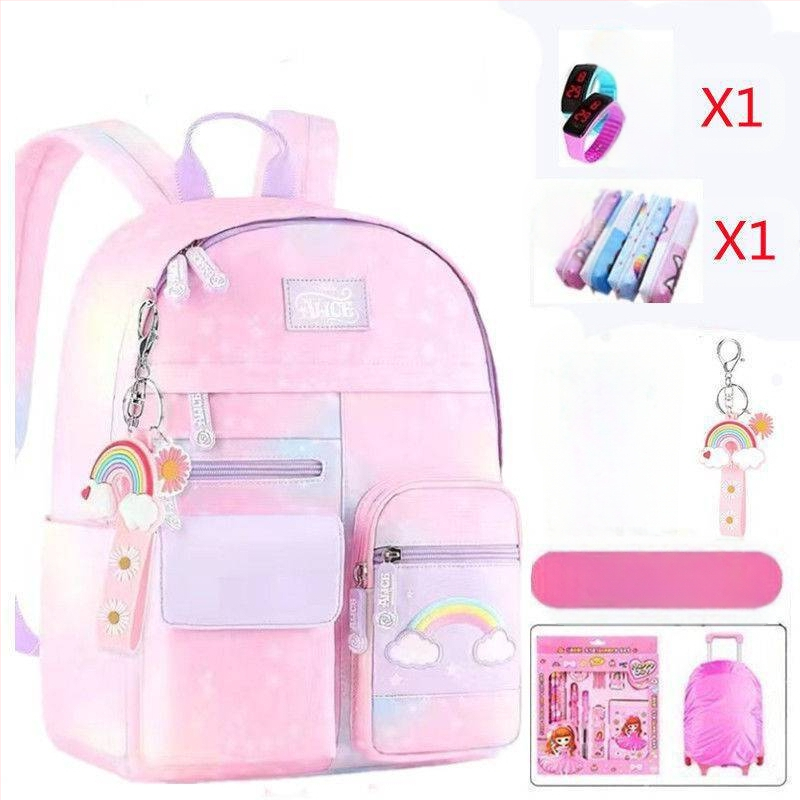 Rulinių mokyklos kuprinė mergaitėms, pradinė mokykla, žvaigždžių raštas, nugaros atrama mažinant apkrovą, nailonas/polisteris