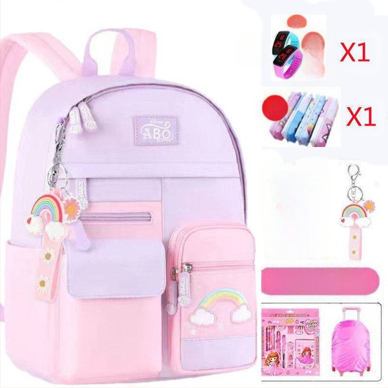 Rulinių mokyklos kuprinė mergaitėms, pradinė mokykla, žvaigždžių raštas, nugaros atrama mažinant apkrovą, nailonas/polisteris