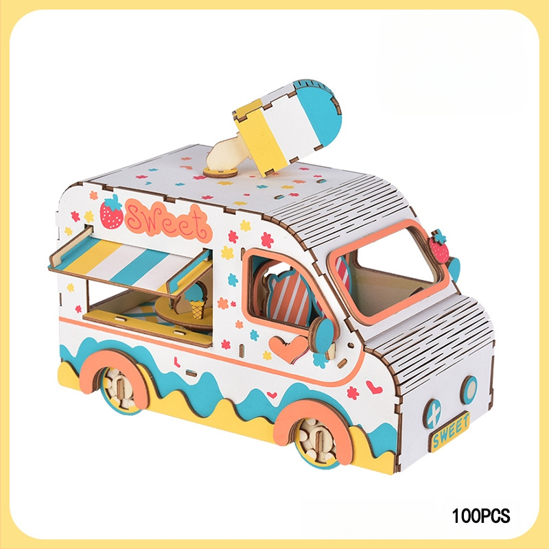 Medinis 3D dėlionė tramvajus vaikams — DIY draugiškas, pritaikomas pagal brėžinius, tinkamas 7–14 metų