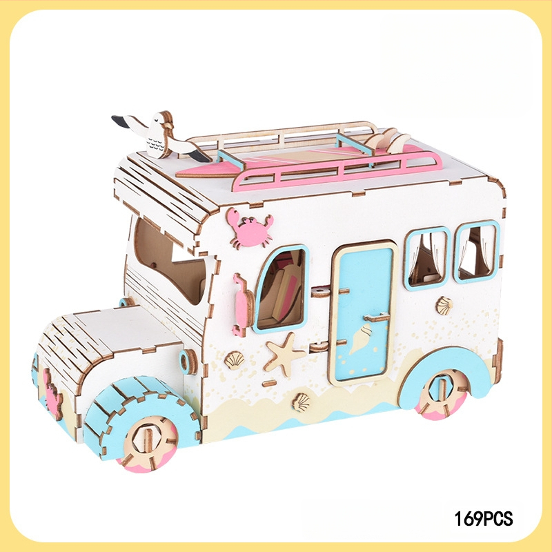 Medinis 3D dėlionė tramvajus vaikams — DIY draugiškas, pritaikomas pagal brėžinius, tinkamas 7–14 metų