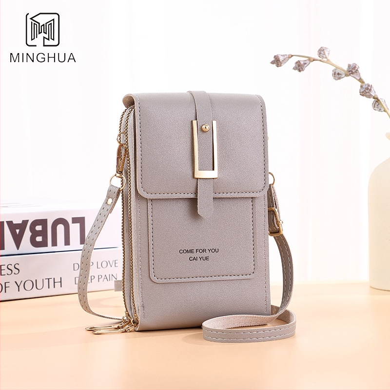 Moteriška mobiliojo telefono rankinė su per petį, PVC medžiaga, dangtelio užsegimas, vertikali kvadrato forma, banknotų kišenė, poliesterio pamušalas