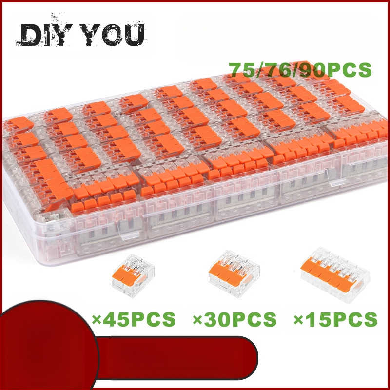 DIY YOU Series 41 gyorscsatlakozós terminálblokkok, 75/76/90 darabos készlet elektromos vezetékekhez