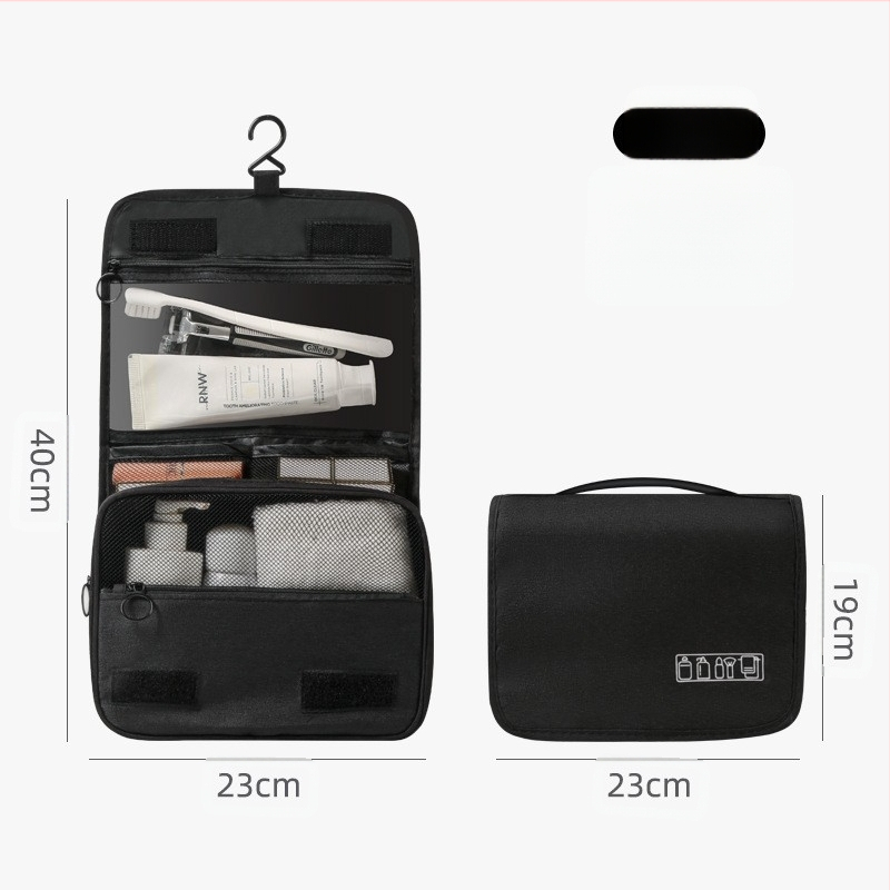 Kabantis kelioninis kosmetikos maišelis su kabliu, kubo formos Twill audinys, kosmetikai ir higienai (kubo forma, Twill audinys, saugus uždarymas)