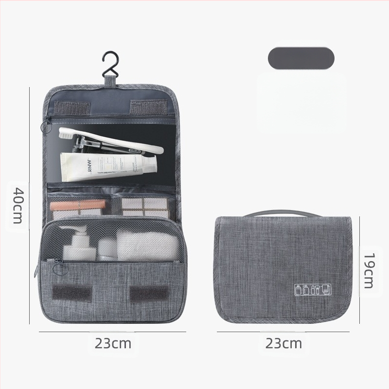 Kabantis kelioninis kosmetikos maišelis su kabliu, kubo formos Twill audinys, kosmetikai ir higienai (kubo forma, Twill audinys, saugus uždarymas)