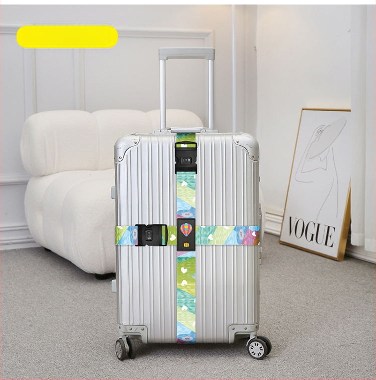 Kryžminė bagažo saugumo juosta su dvigubu slaptažodžio užraktu, sustiprintu tvirtinimu, poliesterio išilginio dryžių spaudinė juosta