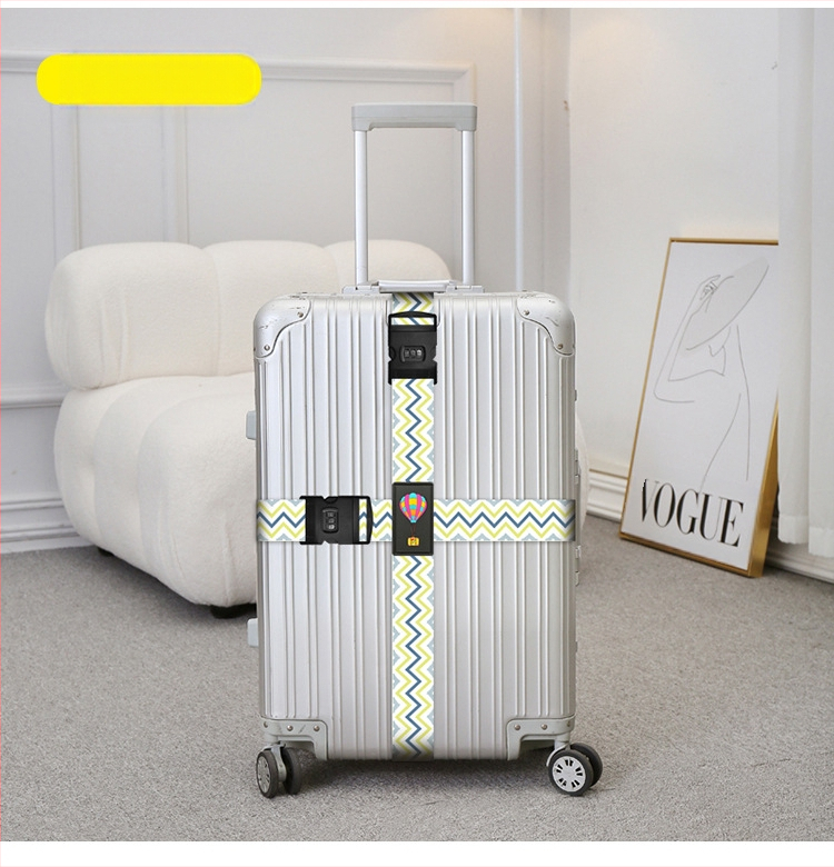 Kryžminė bagažo saugumo juosta su dvigubu slaptažodžio užraktu, sustiprintu tvirtinimu, poliesterio išilginio dryžių spaudinė juosta