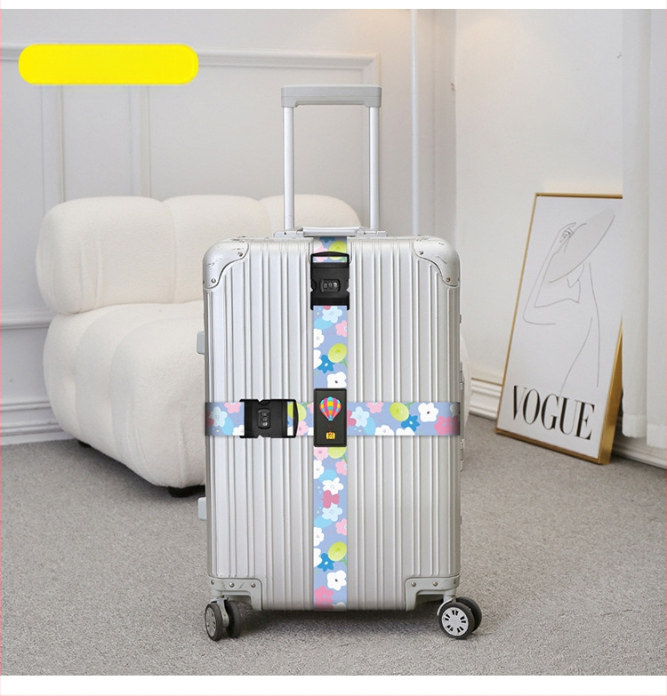 Kryžminė bagažo saugumo juosta su dvigubu slaptažodžio užraktu, sustiprintu tvirtinimu, poliesterio išilginio dryžių spaudinė juosta